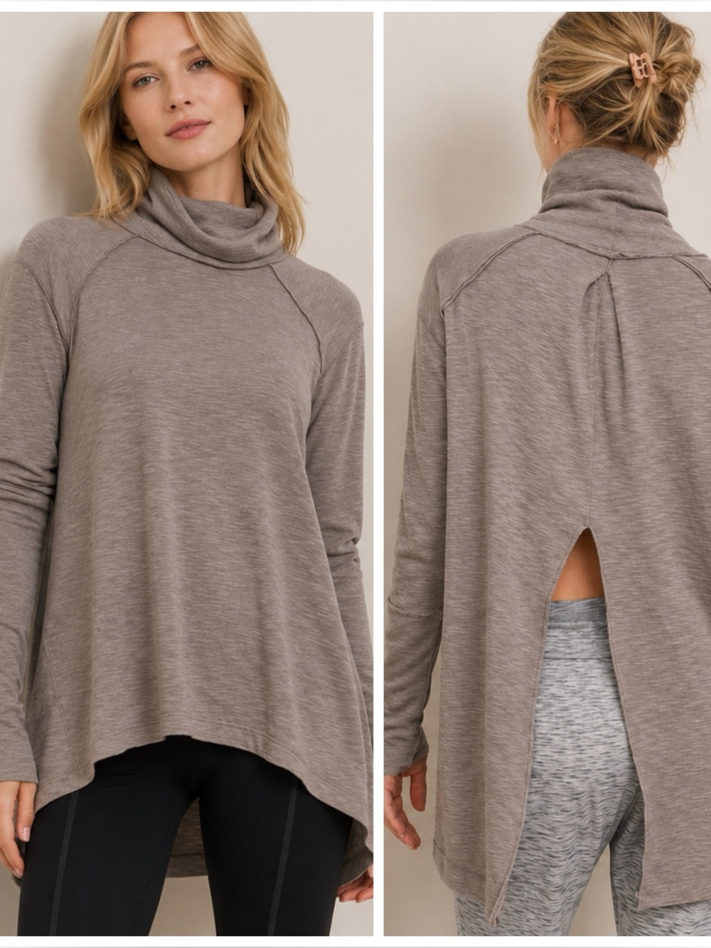 Free People We the Free Stone Split Back Turtleneck Ribbed Sweater Medium